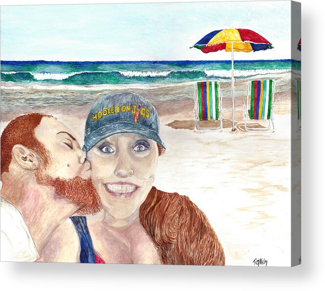 Young Love Acrylic Print featuring the painting Love on the Beach by Toni Willey