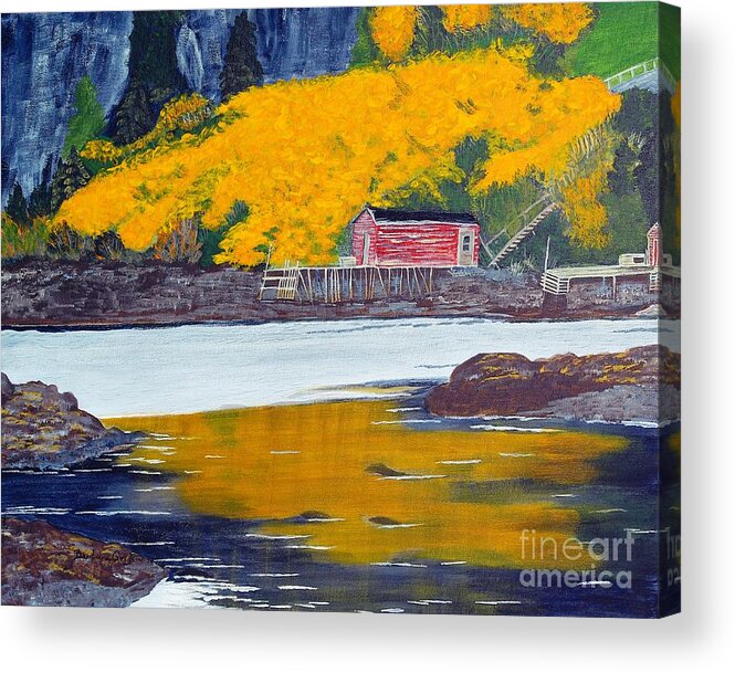  Barbara Griffin Acrylic Print featuring the painting Low Tide and Autumn Splendor by Barbara A Griffin