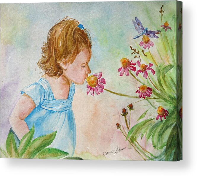 Garden Paintings Acrylic Print featuring the painting Lydia and the coneflower by Carole Powell