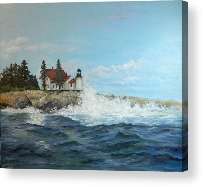 Seascape Acrylic Print featuring the painting Maine Lighthouse by Sandra Nardone