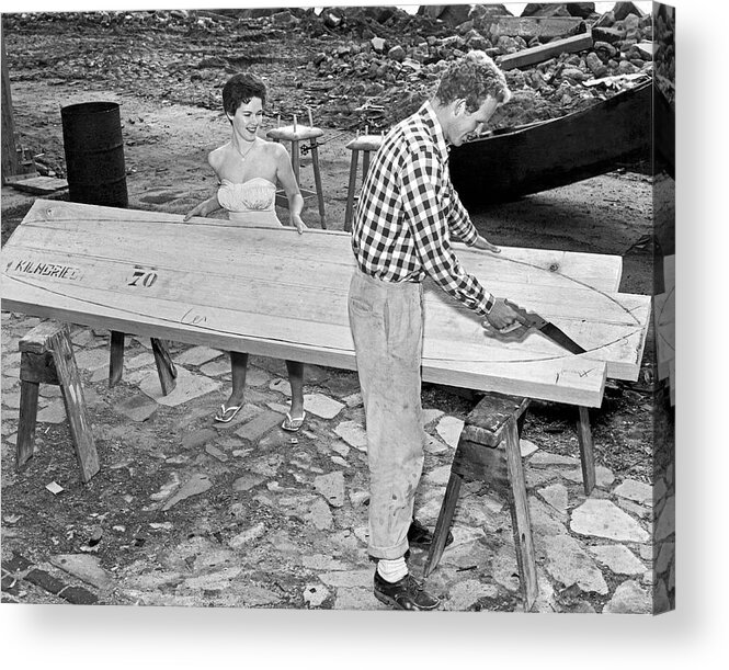 1959 Acrylic Print featuring the photograph Making A Surfboard by Underwood Archives