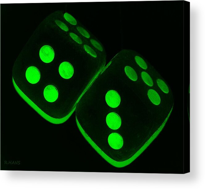 Dice Acrylic Print featuring the photograph MAMA'S FUZZY DICE in GREEN by Rob Hans