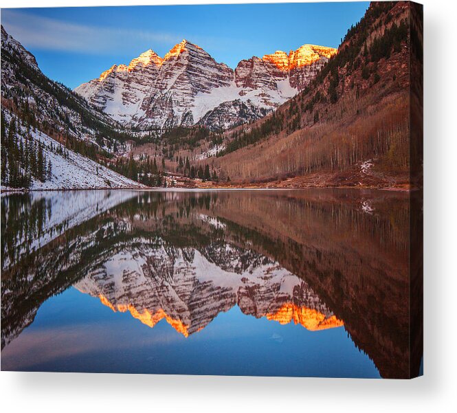 Maroon Bells Acrylic Print featuring the photograph Maroon Bells Alpenglow by Darren White