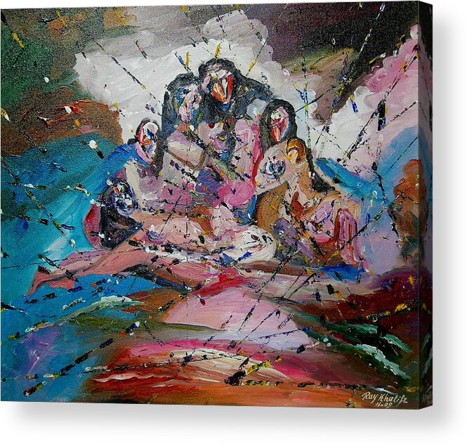 Semi Abstract Acrylic Print featuring the painting Mass of figures by Ray Khalife