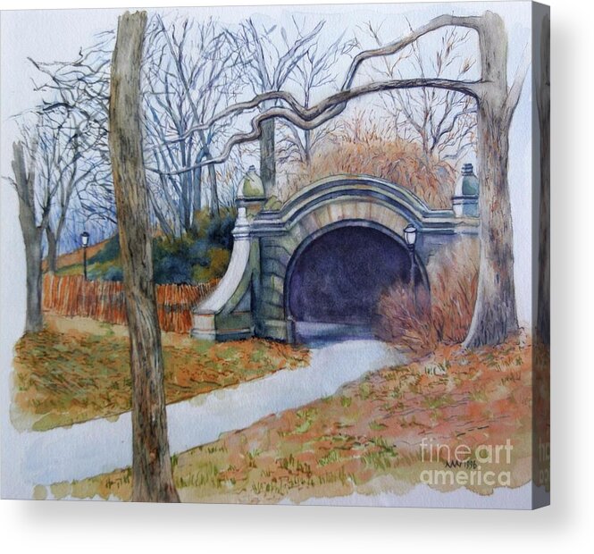 Meadowport Arch Acrylic Print featuring the painting Meadowport Arch Prospect Park by Nancy Wait