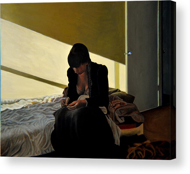 Woman Acrylic Print featuring the painting Mending by Thu Nguyen