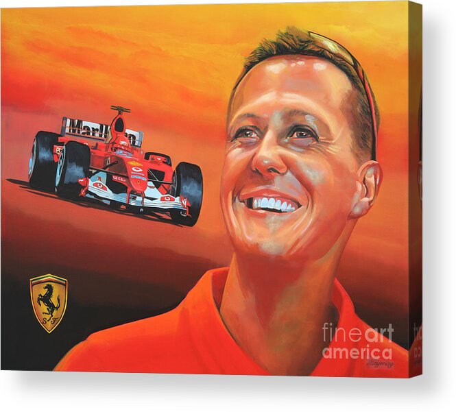 Michael Schumacher Acrylic Print featuring the painting Michael Schumacher 2 by Paul Meijering