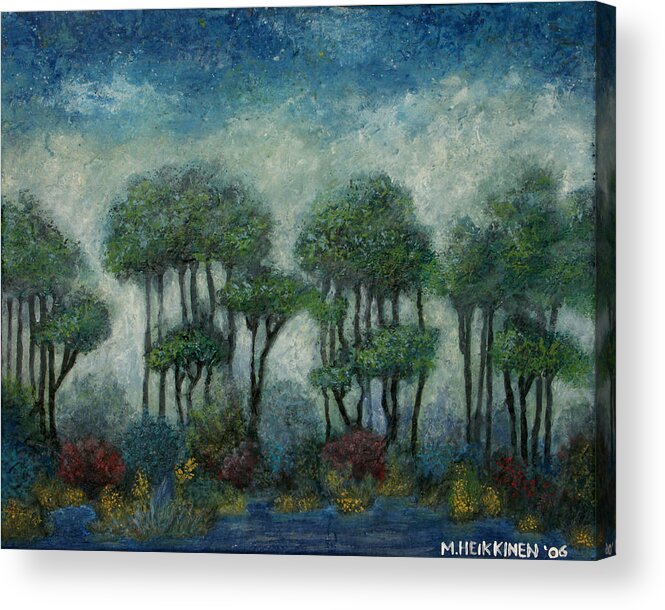 Misty Acrylic Print featuring the painting Misty Marsh by Michael Heikkinen