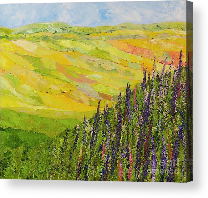 Landscape Acrylic Print featuring the painting Misty Valley by Allan P Friedlander