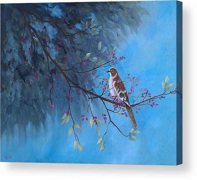 Mockingbirds Acrylic Print featuring the painting Mockingbird Happiness by Suzanne Theis