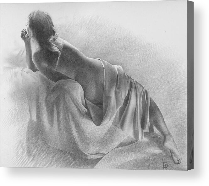  Acrylic Print featuring the drawing Model in Drapery 2003 by Denis Chernov