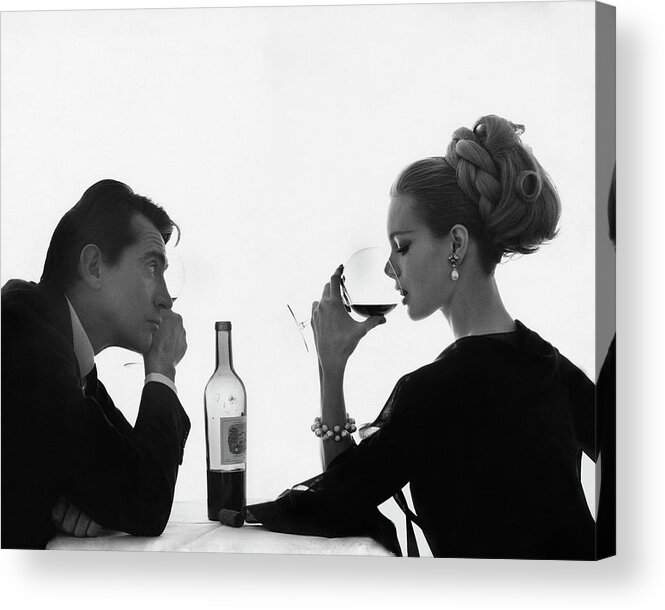 Love Acrylic Print featuring the photograph Man Gazing at Woman Sipping Wine by Bert Stern