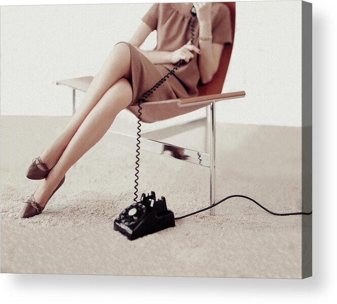 One Person Acrylic Print featuring the photograph Model Talking On A Telephone by Karen Radkai