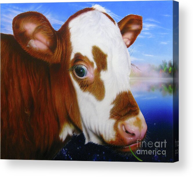 Cow Acrylic Print featuring the painting Mona by Jurek Zamoyski