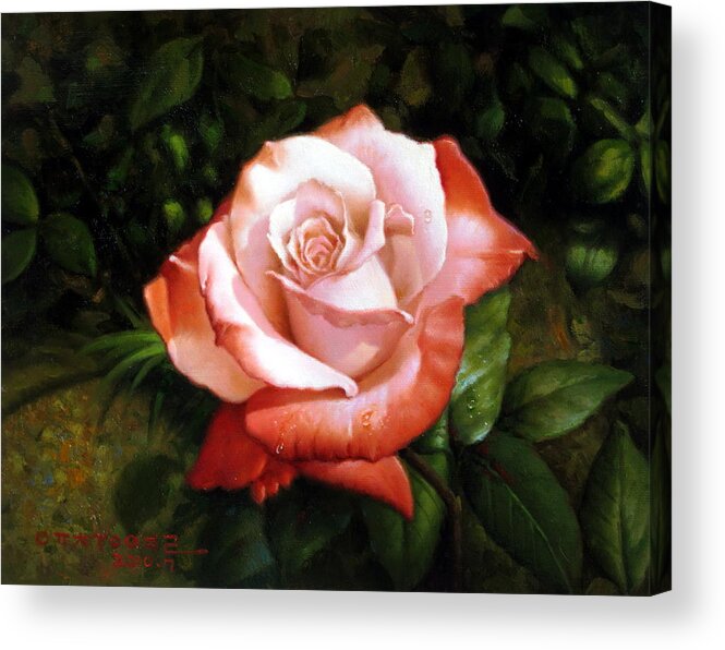 Morning Acrylic Print featuring the painting Morning dew on the rose faded by Yoo Choong Yeul