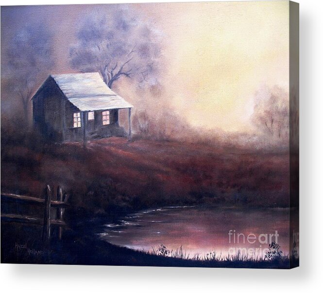 Old Cabin Acrylic Print featuring the painting Morning Reflections by Hazel Holland
