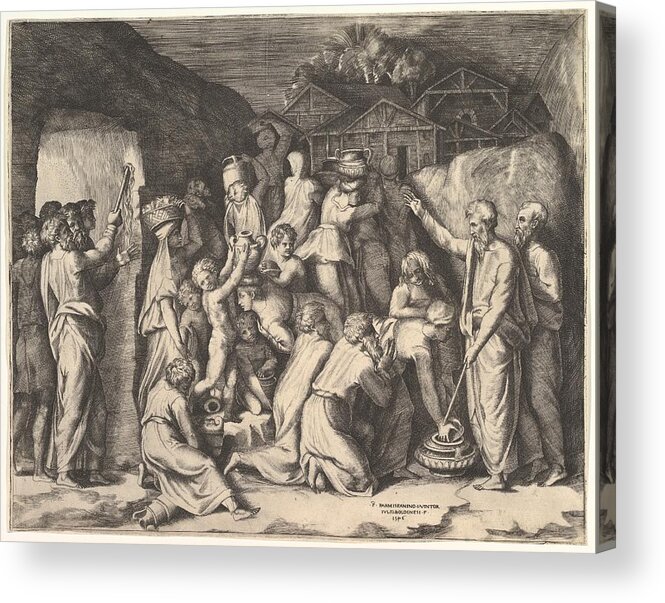 Bonasone Acrylic Print featuring the drawing Moses Telling The Israelites To Gather by Giulio Bonasone