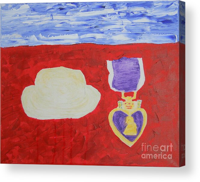 Purple Heart Acrylic Print featuring the painting Most Expensive Heart by Richard W Linford