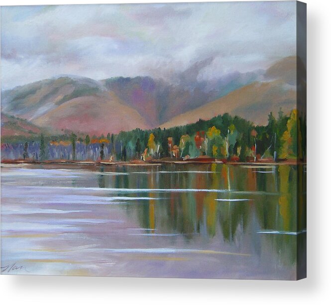 White Mountain Art Acrylic Print featuring the painting Mount Chocorua and Chocorua Lake New Hampshire by Nancy Griswold