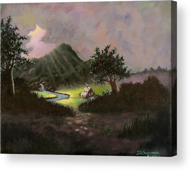 Landscapes Acrylic Print featuring the painting Mountain Cabin by Janet Greer Sammons