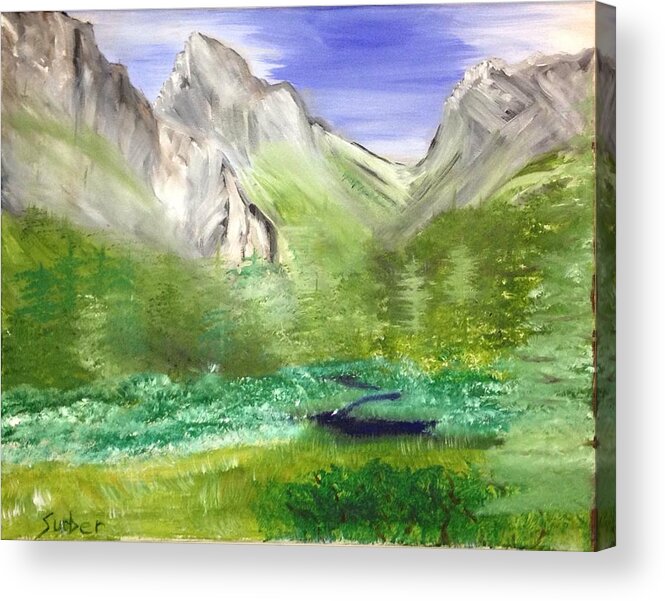 Mountains Acrylic Print featuring the painting Mountain Day by Suzanne Surber