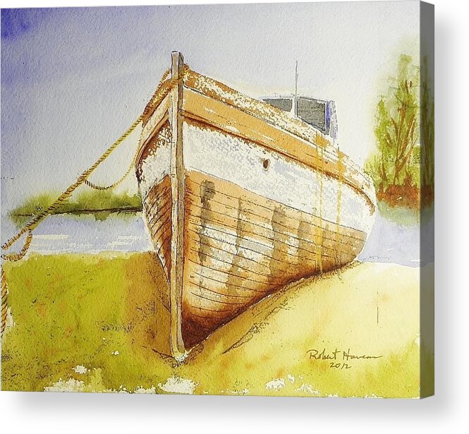Boat Acrylic Print featuring the painting My Ship Came IN by Robert ARTSYBOB Havens
