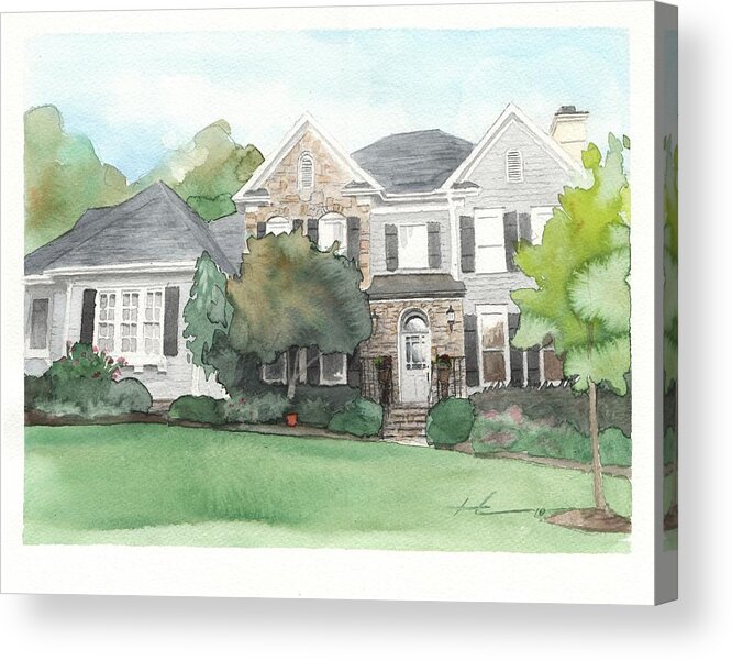 <a Href=http://miketheuer.com Target =_blank>www.miketheuer.com</a> Neighbors House Watercolor Portrait Acrylic Print featuring the drawing Neighbors House Watercolor Portrait by Mike Theuer