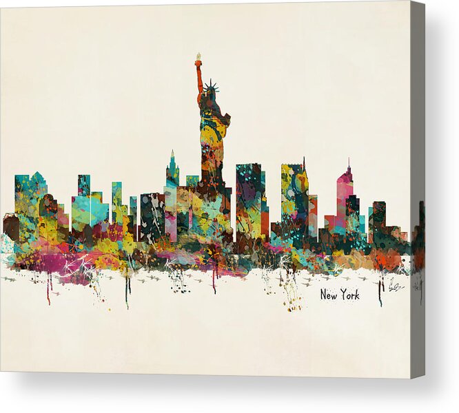 New York Skyline Acrylic Print featuring the painting New York by Bri Buckley