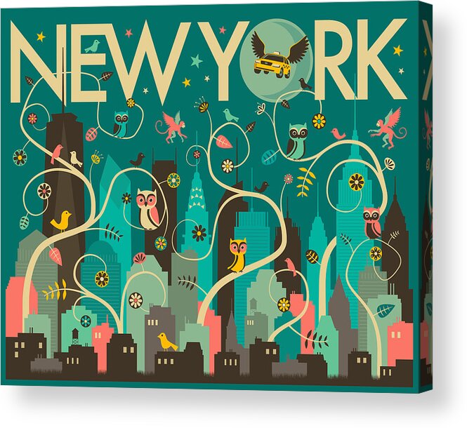 New York Acrylic Print featuring the digital art New York Skyline by Jazzberry Blue
