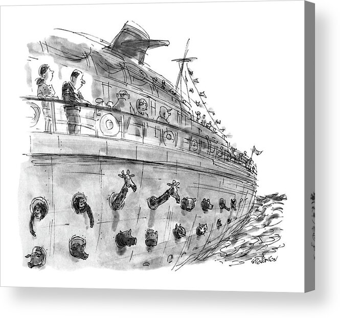 (a Passenger On A Pleasure Cruise Looks Down And Sees Animals Popping Their Heads Out Of Portholes Acrylic Print featuring the drawing New Yorker December 24th, 1990 by James Stevenson
