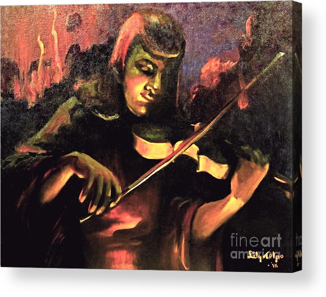 Nightclub Acrylic Print featuring the painting Nightclub Violinist - 1940s by Art By Tolpo Collection
