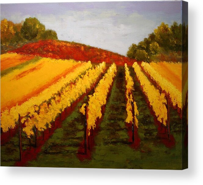 Landscape Acrylic Print featuring the painting October Vineyard by Nancy Jolley