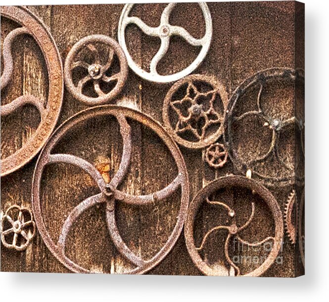 Genoa Acrylic Print featuring the photograph Old Gears in Genoa Nevada by Artist and Photographer Laura Wrede