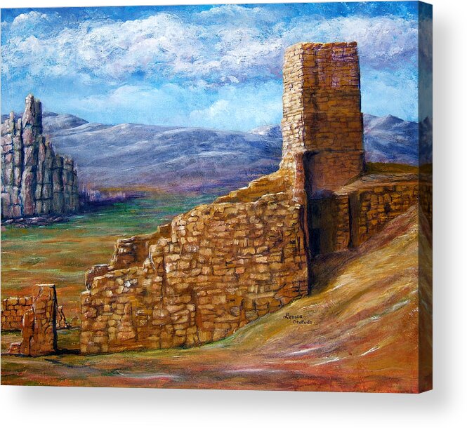 Ruins Acrylic Print featuring the painting Old Mission Landscape New Mexico by Lenora De Lude