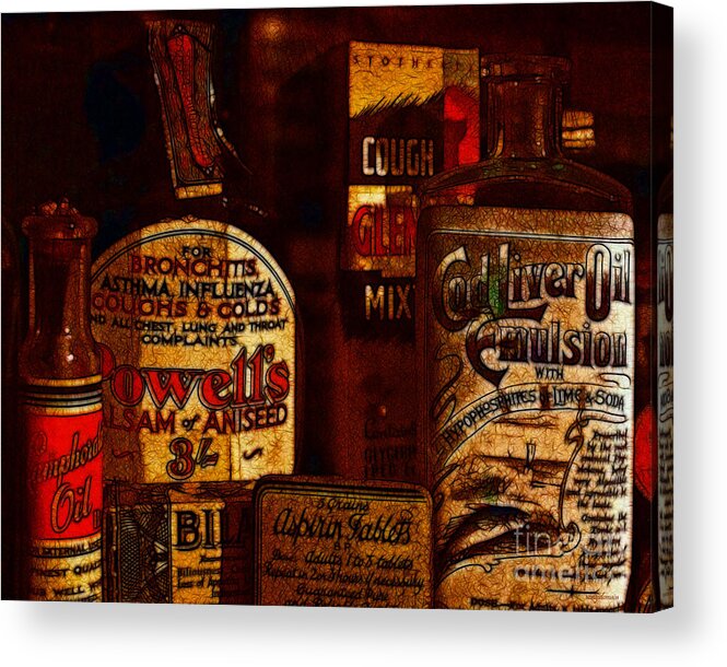 Medicine Acrylic Print featuring the photograph Old Pharmacy Bottles - 20130118 v2b by Wingsdomain Art and Photography