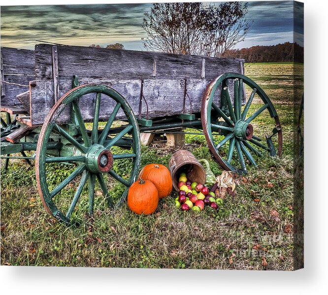 Thanksgiving Acrylic Print featuring the photograph Old wagon at Harvest time by Gene Bleile Photography 