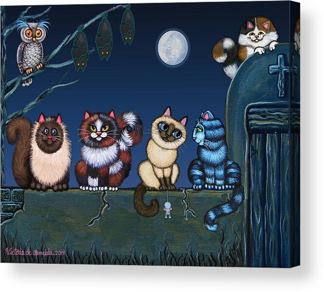 Cat Acrylic Print featuring the painting On An Adobe Wall by Victoria De Almeida