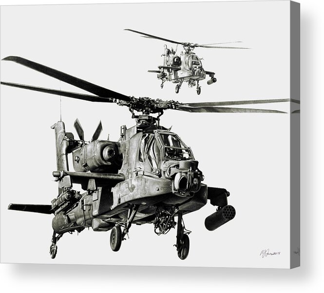 Attack Helicopter Acrylic Print featuring the drawing On The Way by Murray Jones