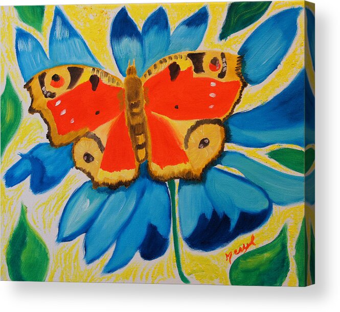 Butterfly Acrylic Print featuring the painting On Top of My World by Meryl Goudey