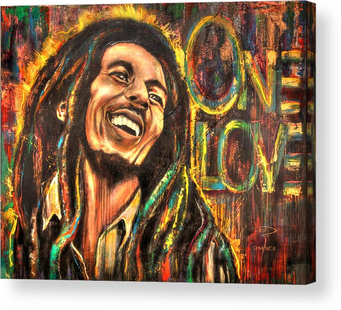 Bob Acrylic Print featuring the painting Bob Marley - One Love by Robyn Chance