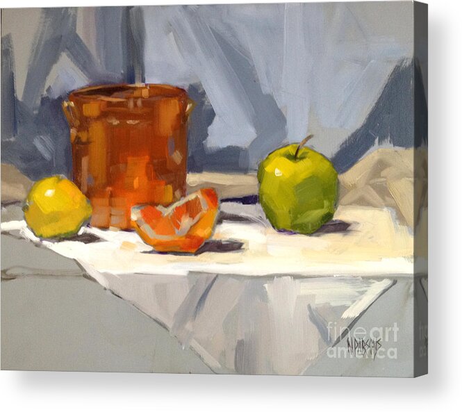 Still Life Acrylic Print featuring the painting Orange Reflections by Nancy Parsons