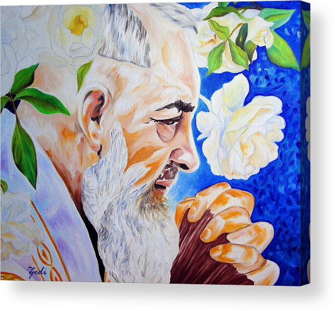 Ze Di Acrylic Print featuring the painting Padre Pio by - Zedi -