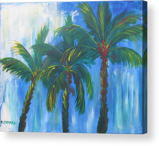 Acrylic Painting Acrylic Print featuring the painting Palm Trio by Kathie Camara