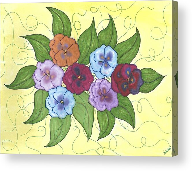 Pansy Acrylic Print featuring the painting Pansy Posy by Susie WEBER
