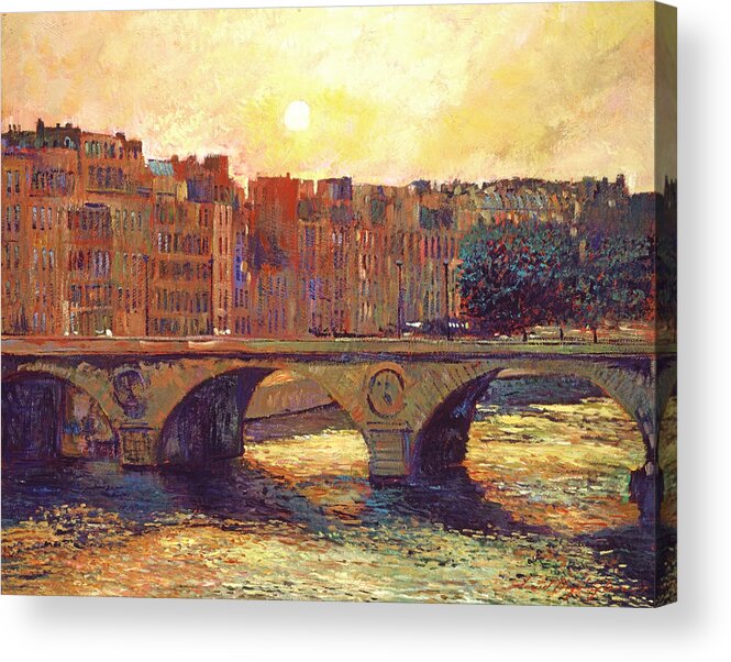Cityscapes Acrylic Print featuring the painting Paris Bridge Over The Seine by David Lloyd Glover