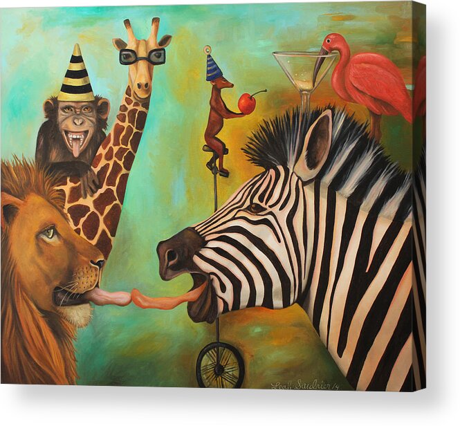 Chimp Acrylic Print featuring the painting Party Animals by Leah Saulnier The Painting Maniac