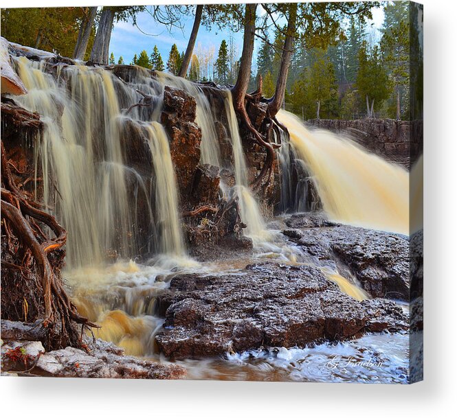 Landscape-rivers-water-rocks-falls-mn-gooseberry Falls-lake Superior-great Lakes-soothong-inspirational Acrylic Print featuring the photograph Path of Least Resistance by Gregory Israelson