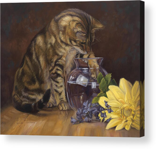 Cat Acrylic Print featuring the painting Paw in the Vase by Lucie Bilodeau
