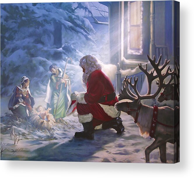 Christian Acrylic Print featuring the painting Santa Paying Homage by Danny Hahlbohm