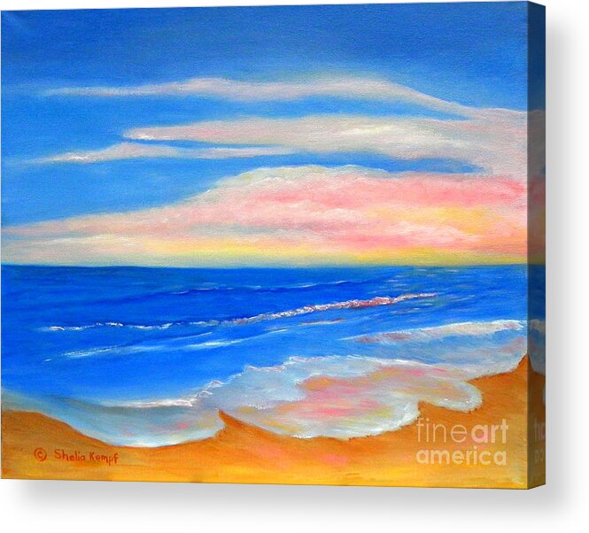 Canvas Prints Acrylic Print featuring the painting Peacefully Pink - Pink Seascapes by Shelia Kempf